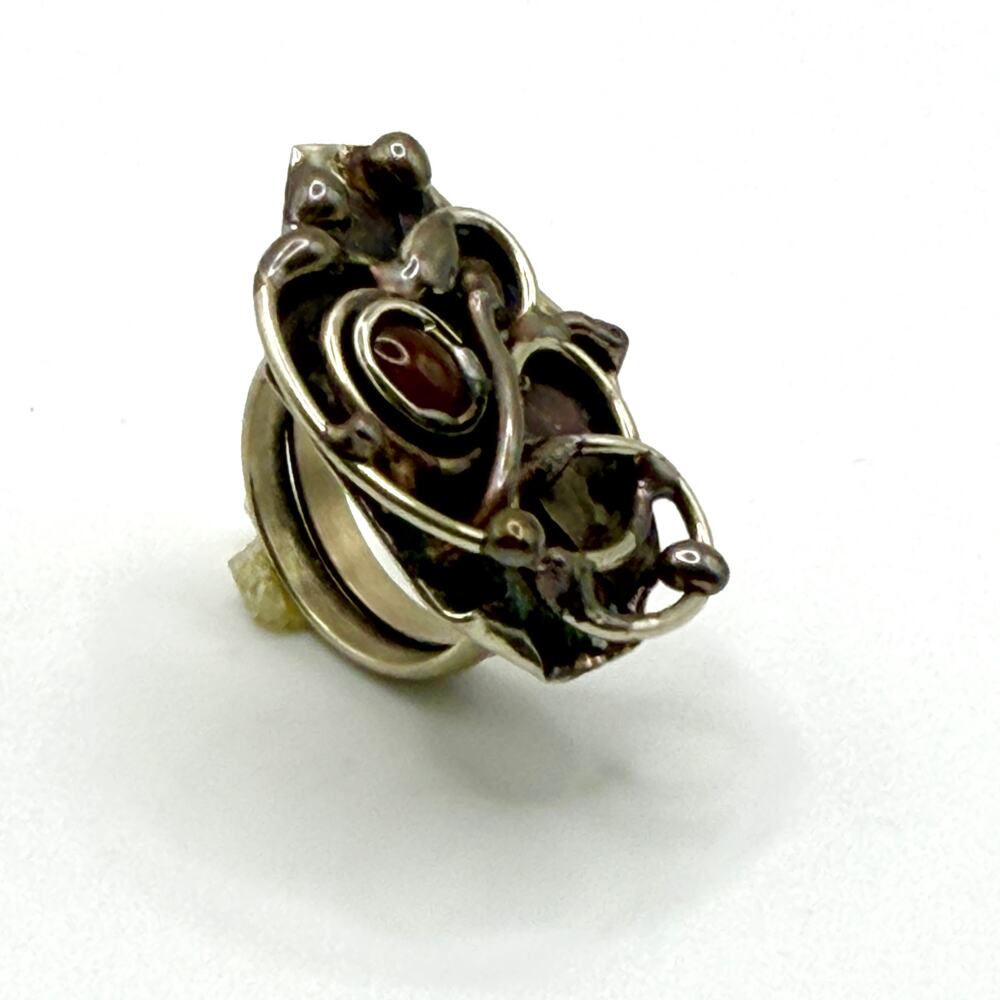 Vintage 90s Handcrafted Carnelian Sterling Silver Brutalist Abstract Ring